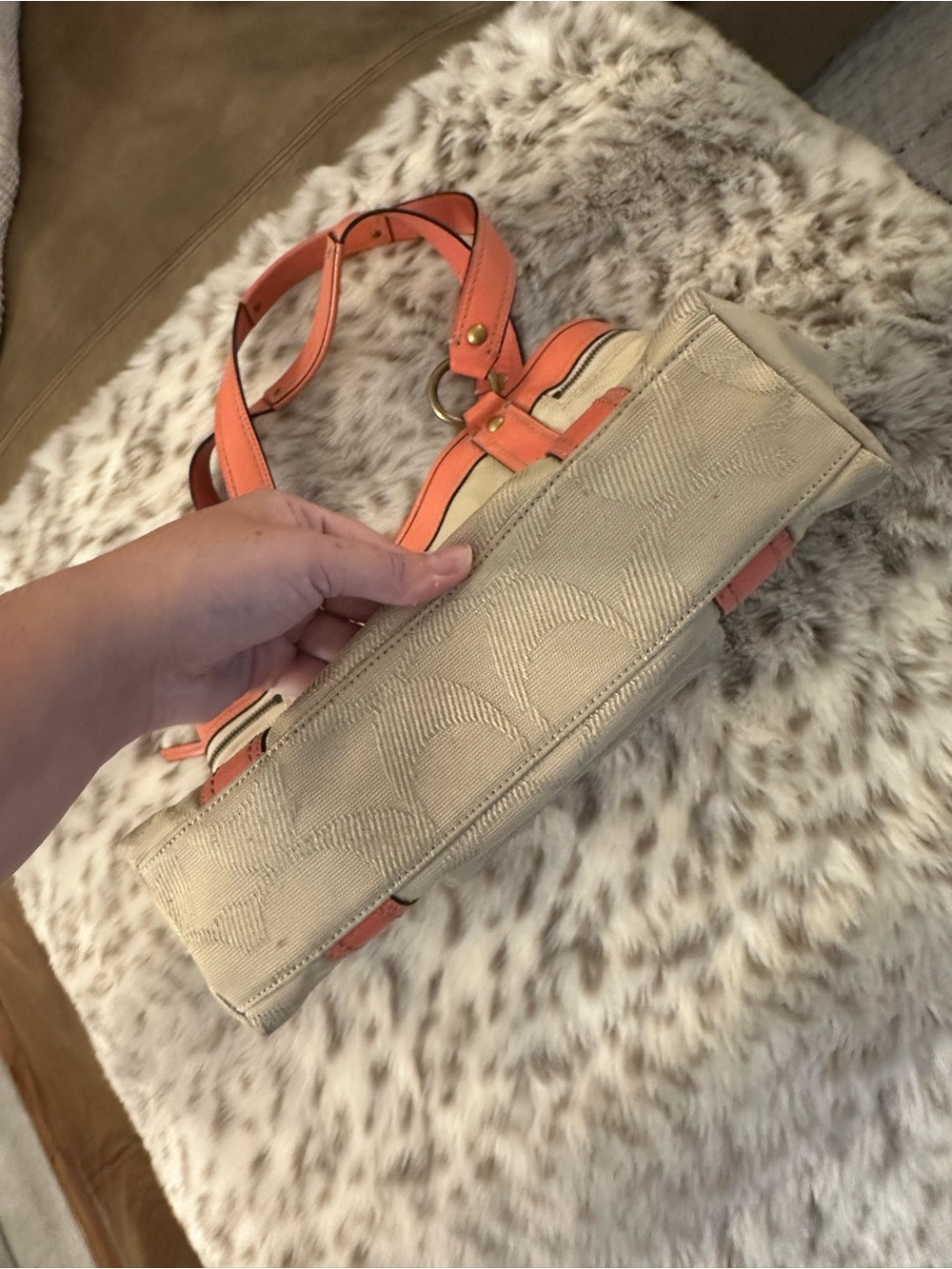 Coach GIGI LEGACY TOTE - Beige and Coral Leather-Trim - Picture 5 of 7